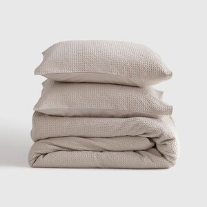 NWOT QUINCE Organic Luxe Honeycomb Duvet Cover Set Full/Queen Sand 6297